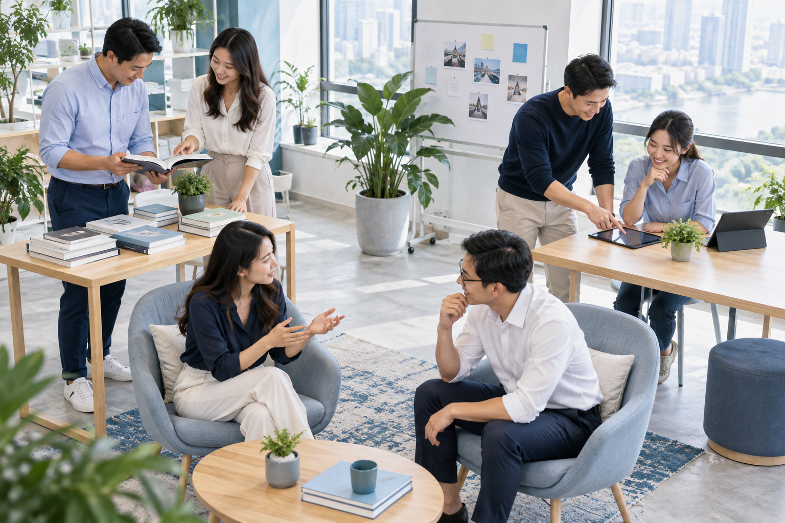 A team taking part in learning activities and discussions — AI illustration