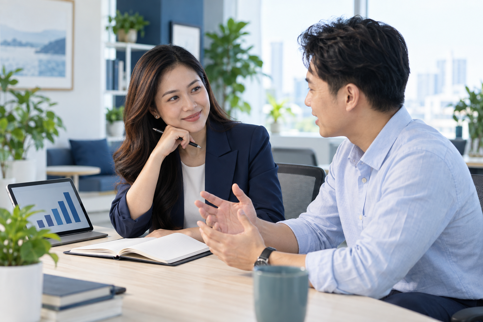 Buổi trao đổi phản hồi về kết quả và cách thức làm việc — minh họa AI